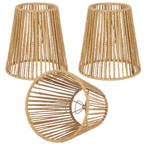 3PCS Chandelier Lamp Shades,Rattan Lamp Shade Clip-on Rattan hanging lamp Shade,Natural Touch Hand Woven Lampshade for Chandeliers, Pendants, Wall Sconces, 3.9 x 5.6 x 5.4 in
