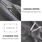 EMME Muslin Cotton Duvet Cover Set Dark Grey Twin Size Linen Like Soft Breathable Lightweight Summer Comforter Cover Set with Zipper Closure (Dark Grey, Twin, 68"x90") - color: 05 - Dark Grey, size: Twin(68"×90")