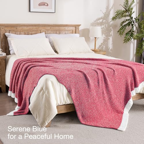 Exclusivo Mezcla Twin Size Knit Blanket for Bed, Ultra Soft and Warm Reversible Woven Blankets, Cozy Snuggly Throw for Couch Bed and Home Decor, Heather Red, 60"x80" - color: Heather Red, size: Twin (60"x80")