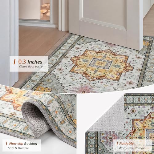 MINIDEAR 2x3 Area Rugs for Entryway Kitchen, Washable Rug Small Accent Rugs for Bedroom Non Slip Vintage Rug Thin Carpet Mat for Home, Gray - color: 02gray-pink, size: 2' x 3' (Rectangular)