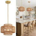 12.4" Rattan Pendant Light,1-Light Boho Chandelier Light Fixture Farmhouse Rattan Hanging Ceiling Lighting Fixture for Dining Room, Living Room, Kitchen Island, Bedroom, Hallway, Foyer - size: 12.4″ Brown