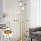 Floor Lamps for Living Room, 3-Lights Modern Floor Lamp with Shelves, Gold Standing Lamp with Fabric Shade and Foot Switch, Shelf Standing Lamps with Table, Tall Table Lamps for Bedroom Office - style: Gold-Fabric Shade