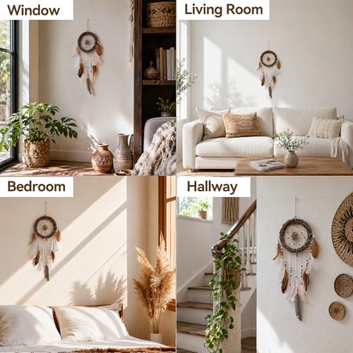 Rattan Dream Catchers with Peacock Feather, Boho Wall Decor Rustic Wooden Native American Wall Art for Bedroom Living Room (Green Blue Mix) - color: Green Blue Mix
