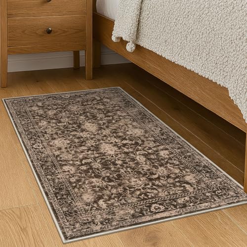 KILOCOCO Small Area Rug 2x3 Entryway Rugs Washable Rug Printed Vintage Floral Non-Slip Kitchen Rug Indoor Door Mat, Accent Throw Small Rugs for Laundry Room Bedroom Entrance, Rust Brown Red - color: Rust Brown Red, size: 2' x 3' (Rectangular)