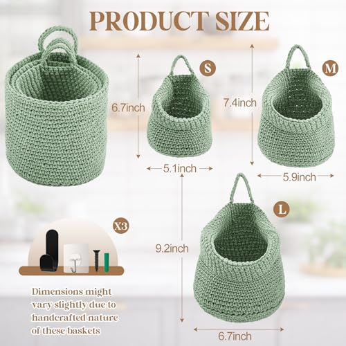 Honeydak Boho Decor Hanging Wall Baskets for Kitchen 3 Pack Teardrop Baskets with Hooks Storage Fruit Onion Vegetable Potato for Home 3 Sizes (Sage Green,Barrel,Cotton Rope) - color: Sage Green, size: Cotton Rope, style: Barrel