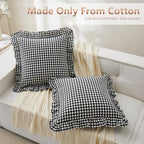 KKJIAF Ruffle Gingham Pillow Covers 20 x 20 Inches, Cotton Plaid Throw Pillow Shams Set of 2, Linen Feel Ruffled Plaid Pillow Cases with Envelope Closure for Sofa Bed (Black Plaid) - color: Black Plaid, size: 20" x 20" (Pack of 2)