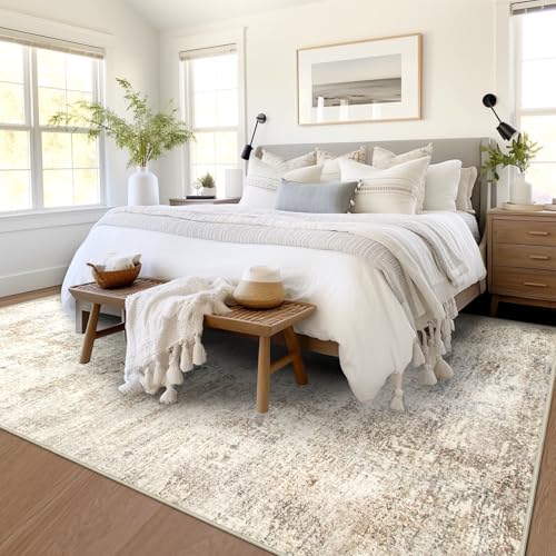 Capslpad Modern Abstract Area Rugs 6x9 Washable Rug for Living Room Non-Slip Farmhouse Rug Low Pile Soft Non-Shedding Beige Abstract Pattern Large Rugs for Bedroom Office Dining Room - color: Beige, size: 6' x 9' (Rectangular)