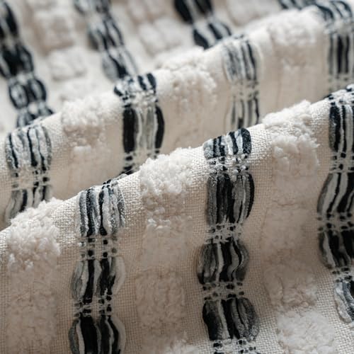 Caflife Boho Lumbar Throw Pillow Covers 12x20 Inch Set of 2, Farmhouse Black Striped Textured Chenille Decorative Couch Pillow Cases, Rustic Accent Cushion Covers for Sofa Bed Living Room Bedroom - color: Black, size: 20" x 12" (Pack of 2)