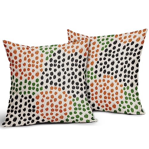 Black Orange Green Pillow Covers 16x16 Set of 2 Fall Colored Art Dot Decorative Throw Pillows Trendy Print Outdoor Pillowcase Holiday Seasonal Cushion Cover Linen Pillow Case Decor for Sofa Couch Bed - color: Black Orange Green Dots, size: 16" x 16" (Pack