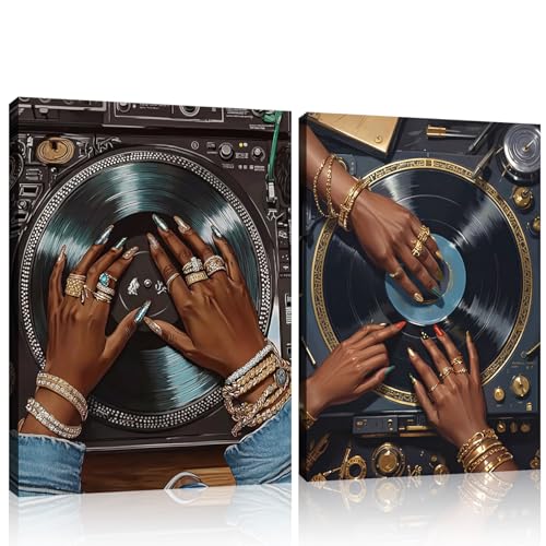 Framed Stylish Retro Woman hand vinyl Record wall art abstract Street Style abstract Picture Print Hip-hop Music Painting for Living room Bedroom Music room Canvas wrapping Poster 12x16 Inches - color: Record Framed, size: 12"L x 16"W