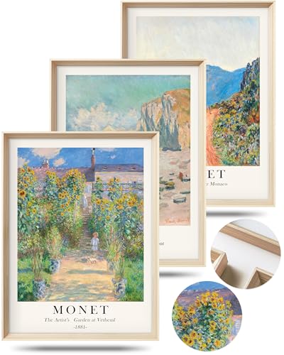 HesenDot Framed Claude Monet Wall Art 3 Piece,12x16in High Framed Design Canvas Prints Wall Decor,Vintage Impressionism Landscape Artwork Poster Home Decoration for Living Room Bedroom Gallery Office - color: Framed Monet Impressionism, size: 16"L x 12"W