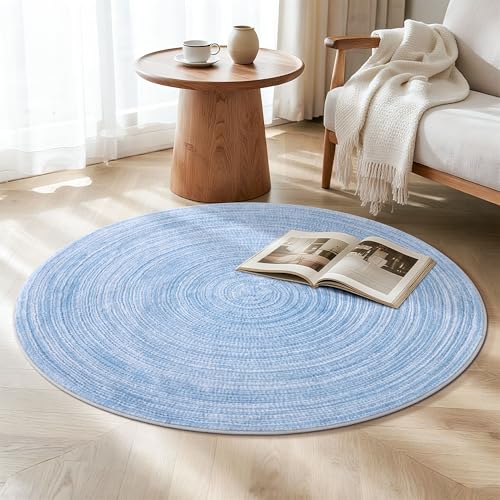 Asrug Imitation Jute Low Pile Round Rug Area Rug Washable Non-Slip Circle Rug Soft Plush Touch Circle Rugs Round for Kitchen Bathroom Living Bedroom Nursery, Carpet 3ft /36 inch/91 cm Blue - color: Blue, size: 3ft