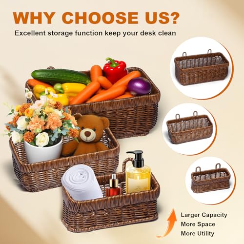 Hanging Wall Baskets, Brown Wicker Baskets for Garlic Ginger Eggs Onions Fruits, fit for Kitchen Living Room Garage Door Storage and Organizing (set of 2) - color: Brown, size: M+L