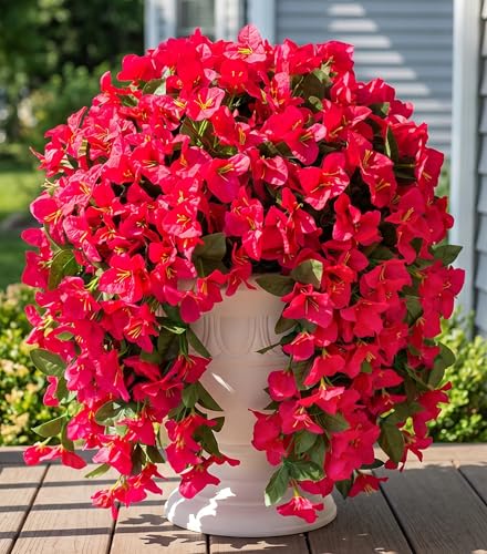 Faux Bougainvillea Artificial Flowers Plants for Outdoors Outside Decoration, 2 PCS Fake Flowers Silk Long Trailing Vines UV Resistant Realistic for Front Door Porch Planter Urn Patio Balcony Hot Pink - color: Hot Pink