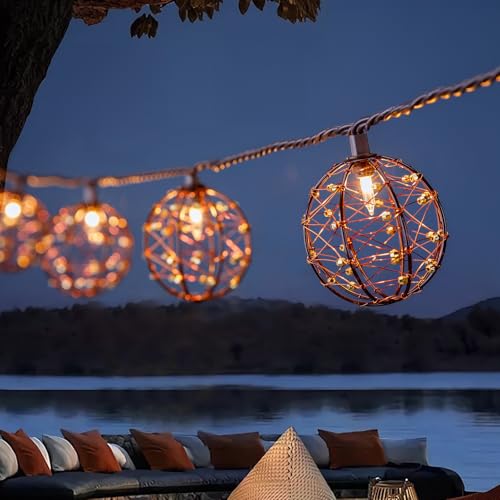 Outdoor Decorative Patio String Lights, Beaded Copper Wire Ball Style Lantern Lights, Connectable Weather-Resistant Indoor Outdoor Novelty Whimsical Light for Home Pergola Bedroom Porch Party Backyard - style: Beaded Copper Wire Ball