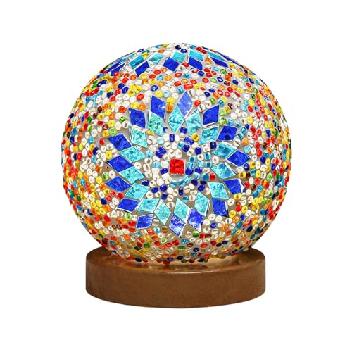 Table Lamp Vintage Turkish Mosaic Lamp Colorful Bohemian Night Light USB Power Colorful Glass Table Light for Light Ethnic Home Decor Halloween Decoration Party Mood Lighting(Boho-Blue, Boho) - style: Bohemian