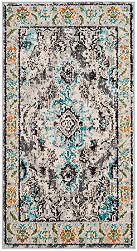 SAFAVIEH Monaco Collection Area Rug - 2'2" x 4', Grey & Light Blue, Non-Shedding & Easy to Clean, Distressed Medallion Design, Ideal for Front Door, Kitchen, Entryway, Accent Space (MNC243G) - color: Grey/Light Blue, size: 2'2" x 4' (Rectangular)