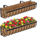 VOXOR Railing Planter Boxes, 30 Inch Window Boxes Planters, Balcony Planters with Adjustable Brackets & Coco Liner for Outdoor Fence, Deck, Porch, and Patio Gardening, 2 Pack - size: 30 Inch