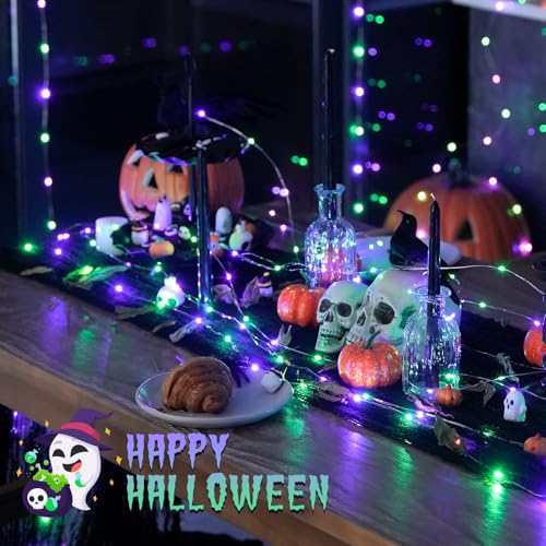 JMEXSUSS 200 LED Purple and Green Fairy Lights Plug in, 8 Modes Halloween Lights Indoor Outdoor with Wheel, 66 ft Remote Control Christmas Fairy Lights for Halloween Xmas - color: Purple Green, size: 66FT 200LED