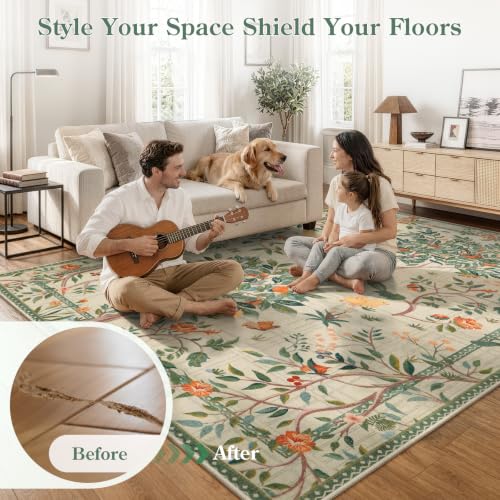 Morebes Boho Floral Washable Runner Rug 2x6, Flower Bathroom Runner Rug for Hallway Non Slip, Soft Botanical Birds Indoor Throw Carpet for Entry Bedroom Laundry Room, Sage Green - color: Light Green, size: 2' x 6' (Rectangular)