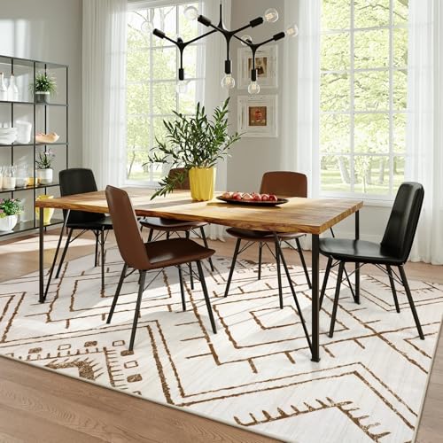 LIVEBOX Moroccan 8x10 Area Rug, Beige Washable Rugs for Living Room Bedroom, Non Slip Western Tribal Rug Low Pile Geometric Large Area Rugs Diamond Carpet for Dining Room, Nursery Room, Playroom Boho - color: Beige/Brown, size: 8‘ x 10'