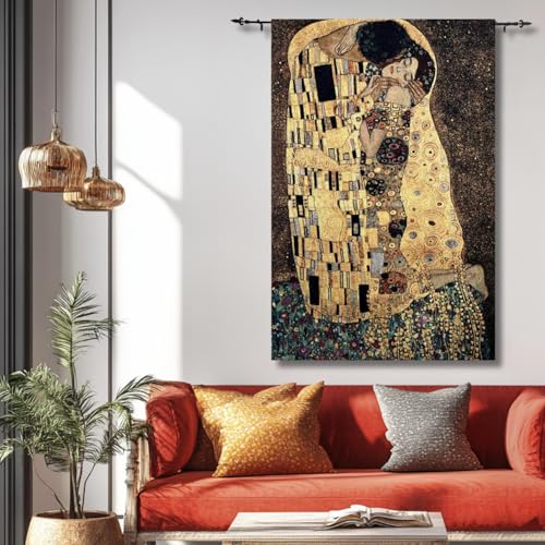 ORIMONY The Kiss by Gustav Klimt Woven Tapestry Wall Hanging, Large Vintage Medieval Tapestry for Room Aesthetic (55L x 35W) - size: 55"L x 35"W
