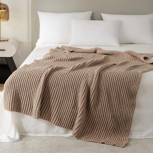 WESHIONGOO Throw Blanket for Couch Soft Knit Throw Blanket with Chenille Yarn Non-Shedding, Chenille Blanket for Living Room Bed Sofa (Brown, 50"*60") - color: Brown