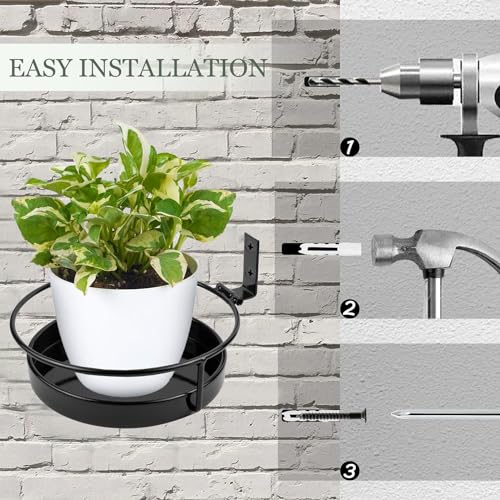 ARTORA Wall Mounted Plant Holder, 2 Pack Metal Flower Pot Wall Hanging Shelf Black Indoor Outdoor Decorative Floating Shelves Planter Hanger Racks for Bedroom Living Room Porch Balcony Decor