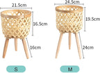 RISEON Set of 2 Handmade Mid Century Modern Planter, Rustic Indoor Rattan Basket Flower Pot Plant Stand,Large Floor Planter
