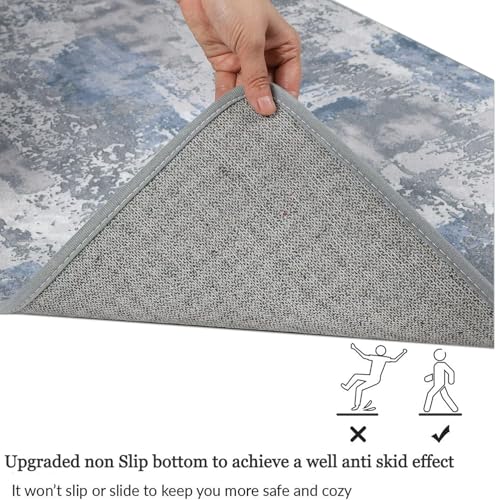 Capslpad 2x3 Blue&Greyl Abstract Hallway Runner, Ultra Soft Fabric Washable Runner Rug, Non-Slip Rubber Backing, Stain Resistant Low Pile Runners for Hallways, Kitchen, Entryway, Bedroom, Laundry - color: Blue&greyl, size: 2' x 3' (Runner)