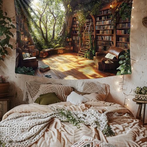 Richldeas 60x44inchs Bookshelf Tapestry Window Tapestries Tree Bookshelf Wall Blanket TreeHouse Tapestries for Bedroom Living Room Wall Cloth Decor RITAYW072 - color: Yellow-2, size: 60"L x 44"W