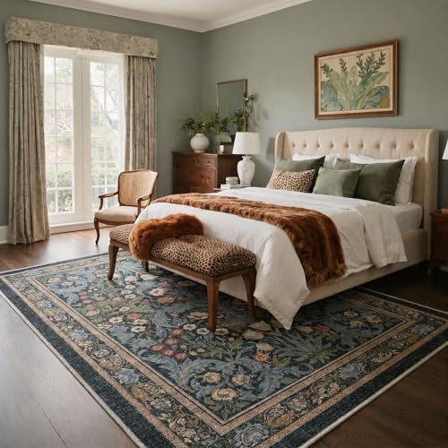 Bavni 2x3 Rug Machine Washable Low Pile Indoor Entryway Mat for Kitchen Entrance Front Door Bathroom with Non Slip Backing Floral Medallion Center Blue - color: Area Midnight Blue, size: 2' x 3' (Rectangular)
