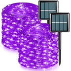 QITONG Solar Fairy Lights Outdoor Waterproof, 2 Pack Each 66ft 200 LED Purple Christmas String Lights, Silver Wire Twinkle Mini Lights with 8 Modes - color: Purple