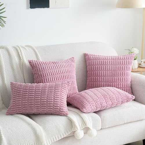 Pack of 2 Corduroy Decorative Throw Pillow Covers 16x16 Inch Soft Boho Striped Pillow Covers Modern Farmhouse Home Decor for Sofa Living Room Couch Bed Blush Pink Spring Valentine - color: Pink, size: 16" x 16" (Pack of 2)