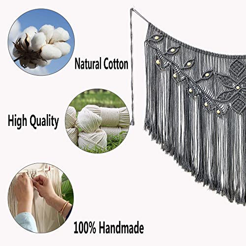 Youngeast Macrame Wall Hanging Large Macrame Curtains Leaf Shape Beads Wall Decor Boho Tassel Wall Art Woven Tapestry Headboard Backdrop Gray - color: Gray
