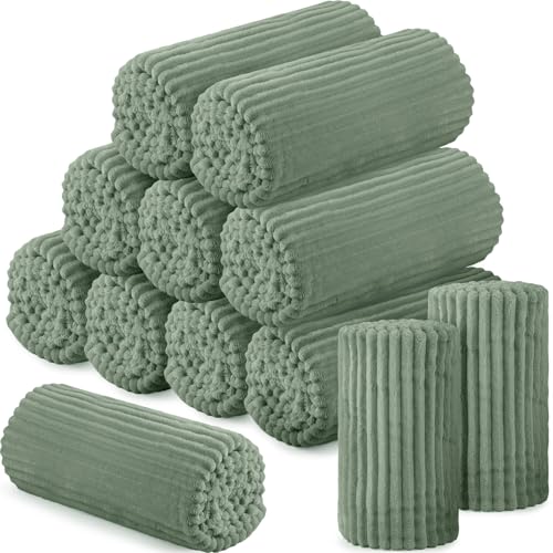 Buryeah 12 Pcs Flannel Throw Blanket Bulk 50 x 60 in Sleepover Blanket Outdoor Wedding Throw Lightweight, Oeko-tex Standard 100 Certified for Sofa Homeless Gifts (Olive Green) - color: Olive Green