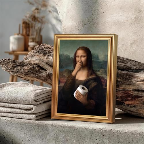 ICHZUMW Gold Framed Funny Mona Lisa Toilet Paper Canvas Wall Art, Quirky Humorous Parody Painting Wall Decor, Ready to Hang for Bathroom Restroom Powder Room, 8x10in - color: Funny Mona Lisa, size: 10"L x 8"W