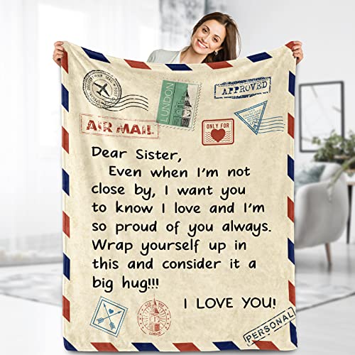 Sister Birthday Blanket Gifts from Sister - Throw to My Sister from Brother Bestie Quotes Soft Fuzzy Fleece Cozy Unique Birthday for Women Adult Kids Teen Girls 50"x60" - color: Sister