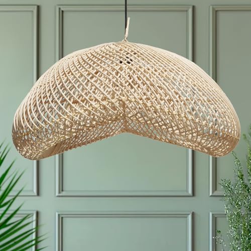 FOREVER BAMBOO Indonesia Handmade Natural Rattan Pendant Light Shade Wicker Light Fixtures Luxurious Bean Shape Woven Lampshade Chandelier Interior Decor, 12 in H x 24 in W - style: Sumba Pod