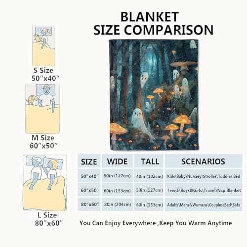 Ghost Blanket Haunted Forest Throw Blankets,Birthday Gifts for Kids Adult,Lightweight Soft Fleece with Glowing Dark Mushroom,Sofa Couch Bed Room Horror Halloween Decor 60x80in - color: Ghost, size: 60x80in