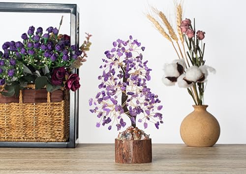 MAIBAOTA Purple Office Home Decor for Positive Energy Purple Tree Amethyst Crystal Tree of LifeFeng Shui Decor Money Bonsai Trees for Meditation - color: Purple