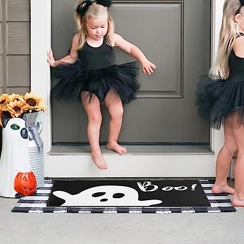 Halloween Door Mat,Halloween Ghost Boo Outdoor Mats for Front Door,Halloween Indoor Entrance Non-Slip Doormat,Halloween Entryway Welcome Rubber Mats for Front Porch Decor 30" x 17" - color: Halloween Ghost Boo