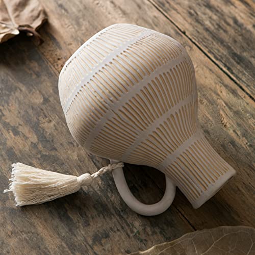 Mowtanco Rustic Ceramic Vase for Home Decor, Farmhouse Decorative Vases for Pampas Grass, Terracotta Vase with Tassel Design, Handle Flower Vase, Clay Vase for Living Room Decoration, 8 inch Tall - color: Gray - Round