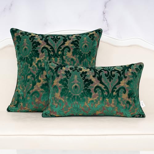 Alerfa Boho Green Floral Throw Pillow Cover 20x20 Inch Cut Velvet Sqaure Luxury Embroidered Decorative Pillow Cover for Couch Living Room Bedroom - color: Green, size: 20" x 20" (Pack of 1)