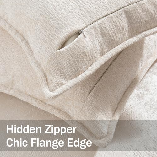 DEZENE Pack of 2 Beige Decorative Throw Pillow Covers 16x16 Cozy Soft Chenille Accent Vintage Square Couch Pillow Covers for Home Decor Bed Sofa Living Room - color: Beige, size: 16" x 16" (Pack of 2)