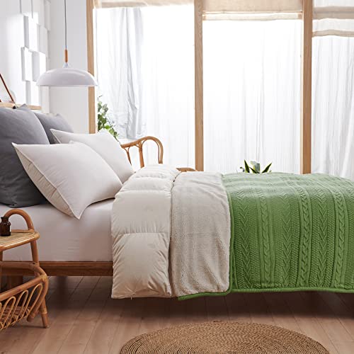 Longhui bedding Sage Green Acrylic Cable Knit Sherpa Throw Blanket - Thick, Soft, Big, Cozy Sage Green Knitted Fleece Blankets for Couch, Sofa, Bed - 50 x 63 Inches - color: Sage Green, size: 50" x 63", Standard