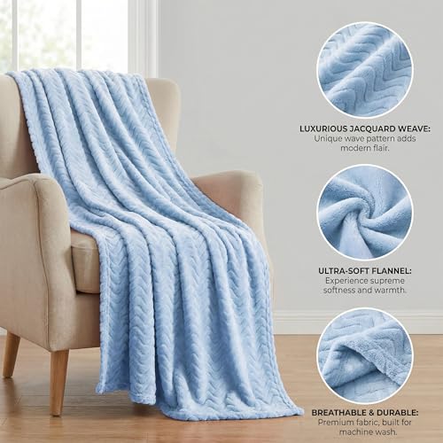Exclusivo Mezcla Fleece Throw Blanket for Couch, Lightweight Jacquard Bed Blanket for Spring Summer, Soft Cozy Breathable Throws, Light Blue, 50x70 Inches - color: Light Blue, size: Throw ( 50x70 IN )