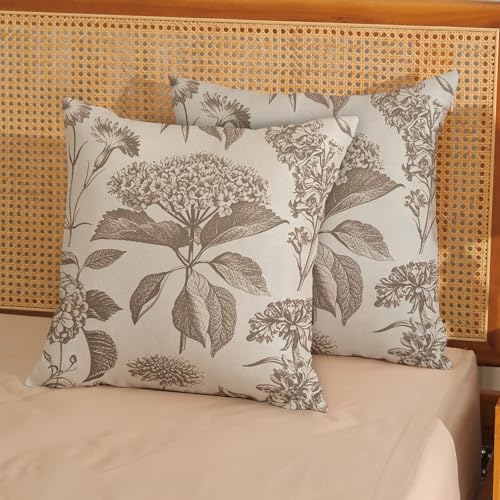 Vintage Brown Pillow Covers 16x16 Inch 2 Pcs Boho Beige Floral Decor Throw Pillows Hydrangea Flower Seasonal Outdoor Farmhouse Neutral Accent Decoration Pillowcase Linen Cushion Cover for Couch - color: Boho Brown Beige Hydrangea, size: 16" x 16" (Pack of