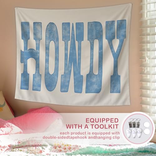 Lacama Blue Coastal Western Tapestry，Western Decor howdy Wall Art for Bedroom Home Room Dorm, Cowgirl Room Decor, Country Print Tapestries for Teen Girls & Women - color: howdy