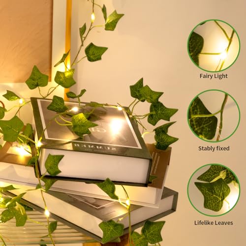 Fake Plants Vines,33ft 100 LED Artificial Ivy Garland with Fairy Lights,for Home Living Room Bedroom wall Art Aesthetic Office Coffee Wedding Party Farmhouse Dorm Outdoor Garden Decor - color: IVY String Lights